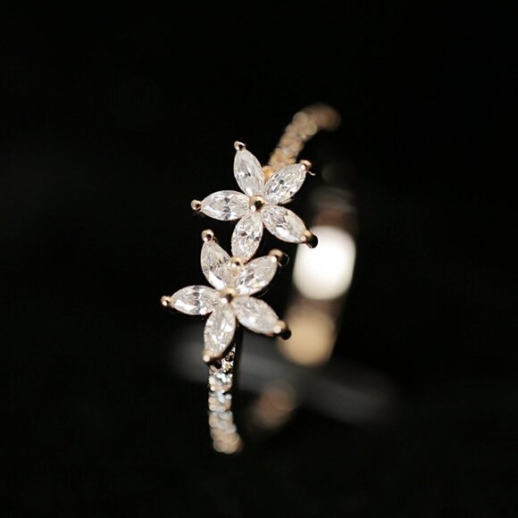 🍁 Lovely Double Flower Zircon Pure Rose Gold Lovely Rings for Women, EVGG1470 - Picture 1 of 6